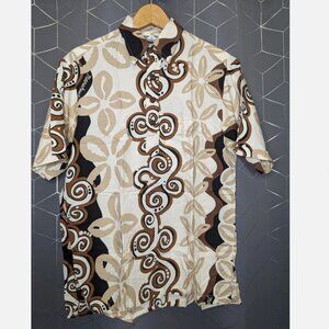 Manuhealii Mens Aloha Pullover Shirt Sz S - Brown/Tan/Cream/Black